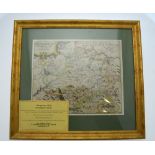 A 17th century Christopher Saxton map engraving, Montgomery, 27 x 33 cm (mounted,