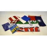 A stitched linen US flag with 48 stars, 100 x 208 cm, to/w various later flags and pennants,