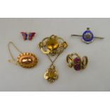 A collection of various items including Victorian yellow gold brooch in scrollwork setting;
