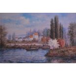 John Clyman - Impressionistic river scene, oil on canvas, signed lower left, 61 x 91 cm,