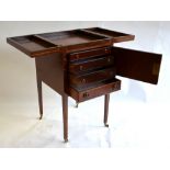 A 19th century satinwood inlaid mahogany washstand having a double hinge over top,