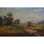 K Adams - Harvest scene, oil on canvas, signed lower right, 60 x 91 cm,