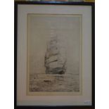 After Rowland Langmaid (1897-1956) - Galleon in full sail, drypoint etching,