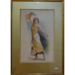 Leopolde Mullenbach - Dancing girl with tambourine, watercolour, signed lower left, 45 x 28.