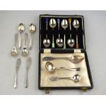 A cased set of six Art Deco teaspoons with harlequin enamelled finials William Suckling,