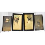 A set of four Japanese watercolour bird studies, signed and red seal, 34 x 18 cm,