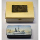 Royal Navy interest - HMS Truant and HMS Valliant, an ivorine presentation box,