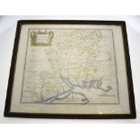 A 17th century Robert Morden map engraving of Hampshire, 37 x 42 cm impression size, broad margins,