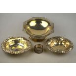 An octagonal silver comport with pierced corners, Walker & Hall,