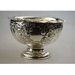 A Victorian foliate-embossed rose bowl, 'Trafford Golf Club Captain's Cup, 1897-8', on stemmed foot,