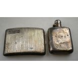 A silver hip flask with hinged screw cover, James Dixon & Son, Sheffield 1915, to/w an engine-turned