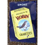 A vintage enamelled advertising sign, 'Ogden's "Robin" Cigarettes', 92 x 61 cm Condition Report Some