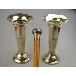 A pair of silver tapering vase-flutes with flared rims and reeded and fluted stems,