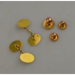 A pair of 18ct yellow gold plain oval chainlinked cufflinks to/w three 9ct studs, approx 8g of 18ct,