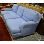 A Howard style triple hump-back sofa upholstered in sky blue fabric, 220 cm x 110 cm Condition