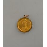 A Victorian half sovereign in pendant mount, 1887,