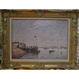 John Horwood - Boating off a quay, oil on canvas, signed lower left,