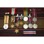 WWII medals - 1939/45 Star (2); France and Germany Star; Africa Star; Italy Star; Defence Medal (3);