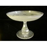 Victorian crystal glass fruit stand, part frosted bowl, classical engraving.