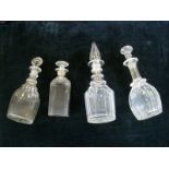 Seven 19th Century clear crystal glass decanters.