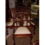 A set of six mahogany Chippendale-style dining chairs, drop-in seats, two carvers and four single.