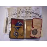 RAOB Grand Lodge silver medallion certificate; life-saving medal. (2)