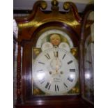 Early Victorian mahogany longcase clock, arched painted rolling moon dial, signed W Wain, Burslem,