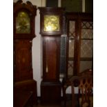Georgian oak and mahogany crossbanded longcase clock, square brass dial, eight-day movement,