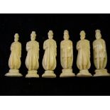 European ivory hand-carved early 19th Century chess pieces, Ottoman soldiers. (6)