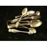 Georgian and Victorian silver fiddle pattern spoons and other cutlery. (10)