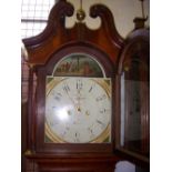 Georgian oak and mahogany longcase clock, with arched painted automaton ‘Adam and Eve’ dial, eight-