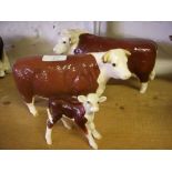 Beswick Hereford Bull, cow and calf, gloss. (3)