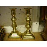 Pair of early 19th Century brass candlesticks.