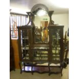 Late Victorian Mahogany Display Cabinet. Central mirror arched with fretwork top, the base with