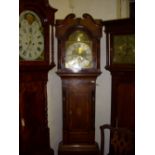 Early Victorian mahogany and oak longcase clock, silvered and brass arched dial, signed John