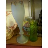 Bohemian glass bud vase; enamelled glass vase, and another vase. (3)