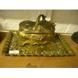 Victorian metal dressing table casket; brass embossed tray.