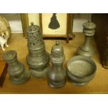 19th Century pewter pepper pots, and a mustard pot (5)