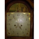 Georgian oak and mahogany longcase clock, arched painted dial, eight-day movement, signed W.