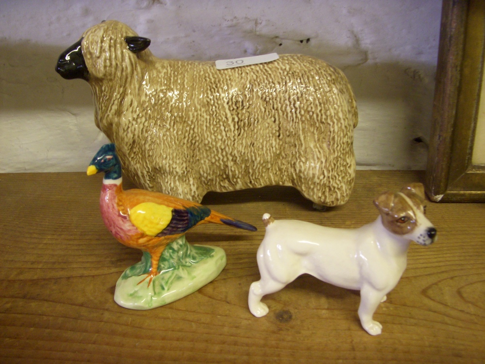 Beswick sheep, pheasant and Jack Russell dog. (3)