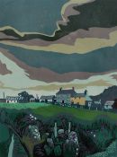 John Stops Clearing Skies Pembrokeshire II Linocut Signed and dated 1994 Limited edition 9/9 40.