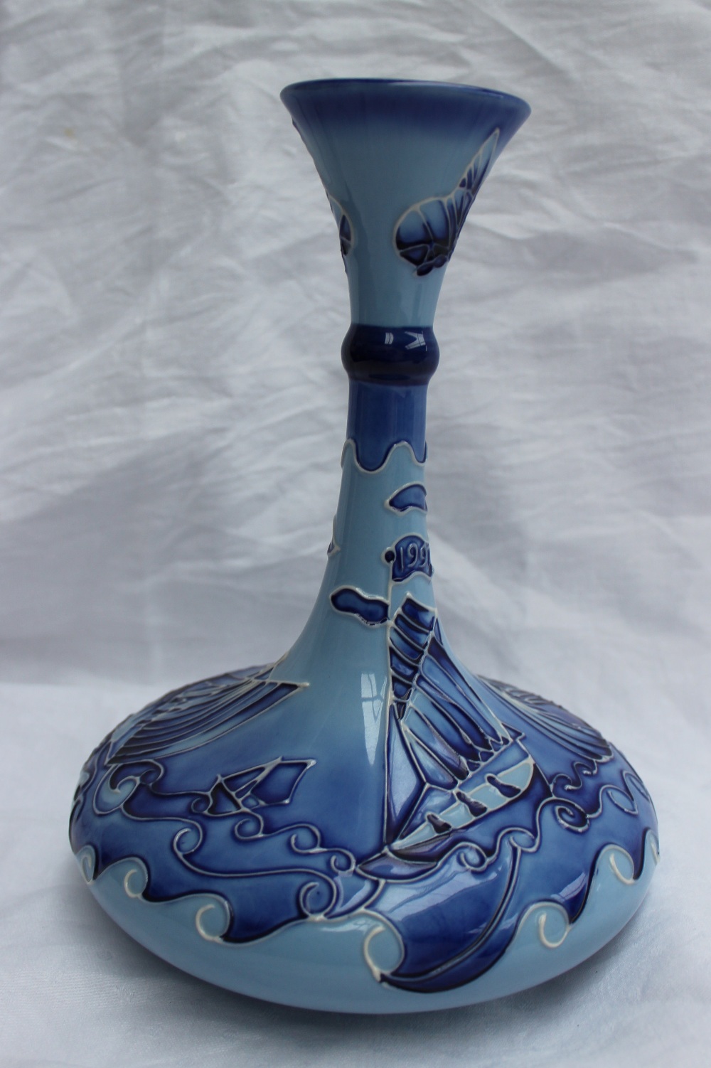 A modern Moorcroft pottery vase, in the "Yacht" pattern, impressed and printed marks, signed "J. - Image 3 of 4