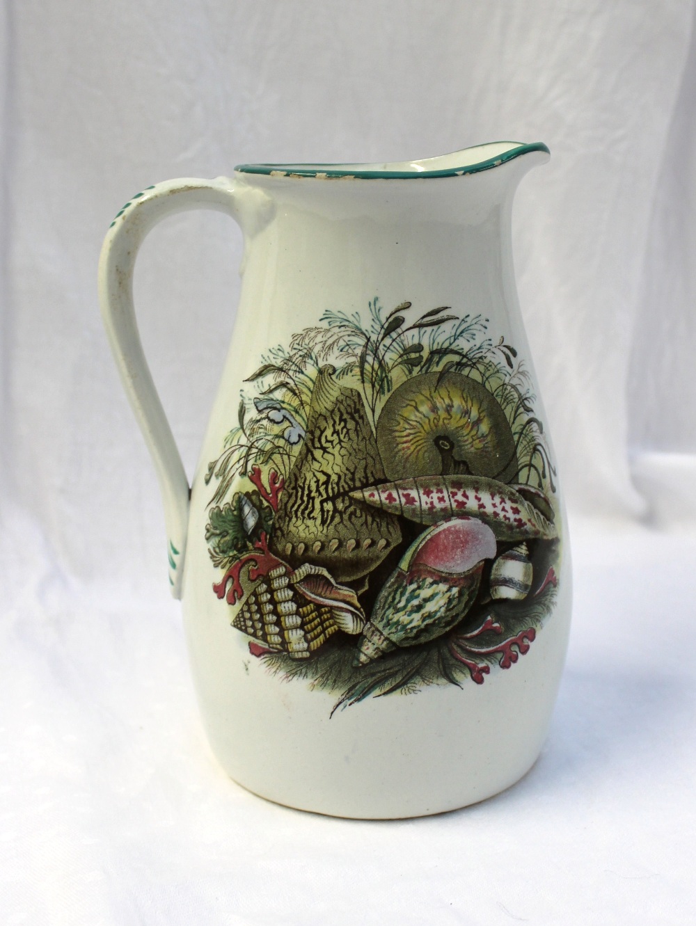 A Prattware pottery jug decorated with shells, printed mark, 18.5cm high - Image 2 of 5