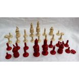 A 19th century bone chess set with reel