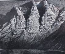 After John Petts The Three Crags An etching Signed and inscribed in pencil to the margin 10 x 12.