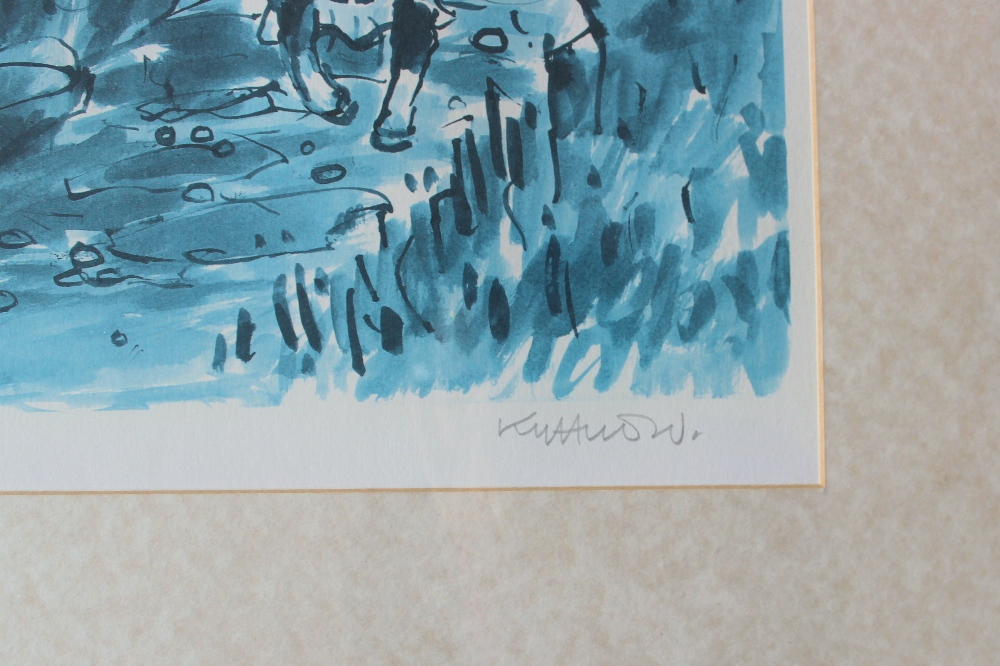 Kyffin Williams A farmer and sheepdog on a path A limited edition print No.114/150 Signed in - Image 3 of 5