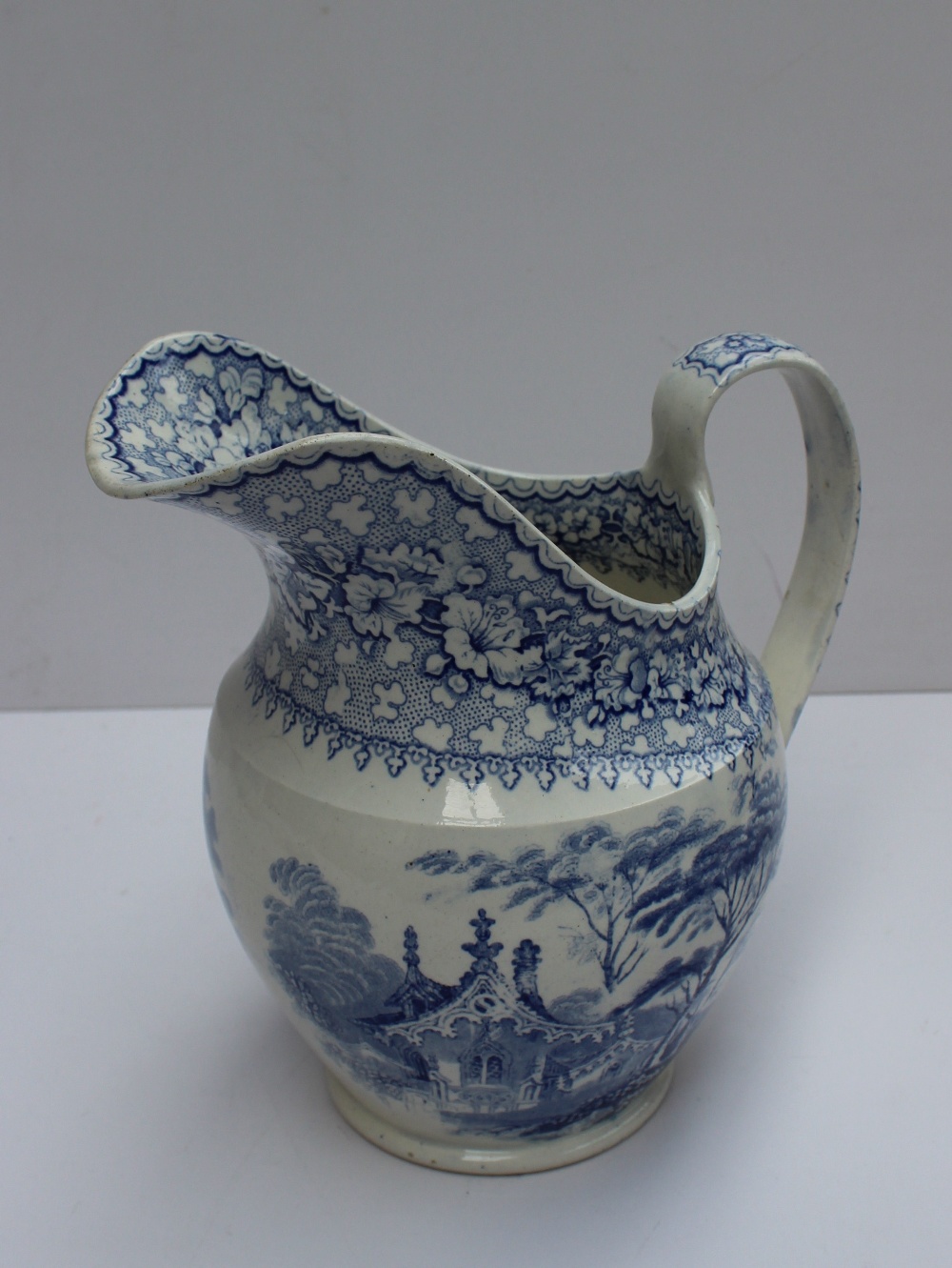 A South Wales Pottery blue and white jug transfer decorated with a chateau in a landscape, impressed - Image 7 of 10