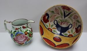 A Swansea pottery jug painted with flowe