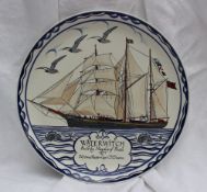 A Poole pottery charger painted with a ship "waterwitch, built by Meadus of Poole 1871, 207 tons