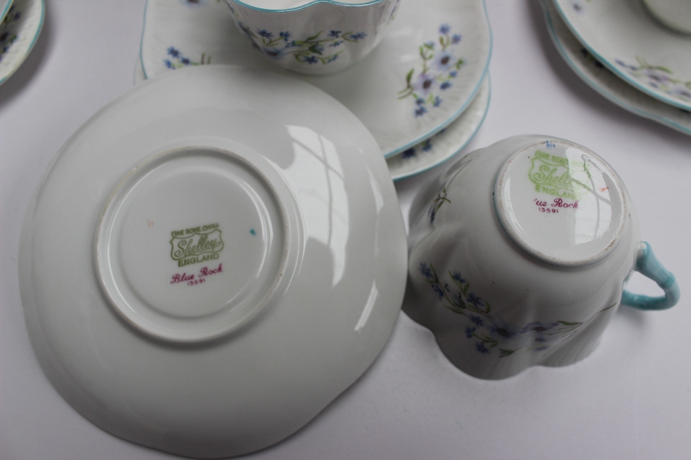 A Shelley part tea set decorated in the Blue Rock pattern No.13591, including a teapot, oval dish, - Image 4 of 4